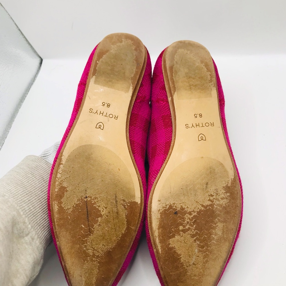 Rothy's Pink Checker Knit Slip-Ons with Orange Trim - Picture 10 of 14